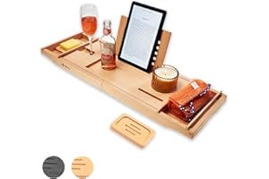 1 CLICK BUY Luxury Bathtub Caddy Tray Bath Table for Book, Phone, Tablet, Kindle, Wine Glass Holder (Dune Pink)
