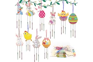 HAKOTOM 10 Stück Ostern Windspiele Bastelset Kinder Osterhase Basteln Ostern Kaninchen Klangspiele Kunsthandwerk Osterbasteln mit Ostereier Osterküken für Mädchen Junge Osterdeko Frühling
