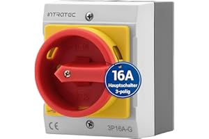 ‎SPITZENSPANNUNG ELEKTROTECHNIK Intratec Hauptschalter 16A, 3-polig – IP65 Lasttrennschalter mit Kunststoffgehäuse – Aufputz-Schalter ideal für Industrie – Drehschalter für sichere Abschaltung – Robuster Maschinenschalter 230V 400V