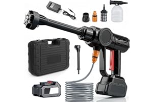 DIRU Hidrolimpiadora a Batería 48V, Portátil Alta Presión 600W con 6 Boquillas, 2 Baterías, Espuma y Manguera 5m para Coche y Jardín