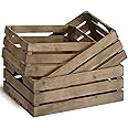 Hamdan Collection Rustic Solid Wood Crates for Display White, Set of 3 Nesting Wooden Crate Box with Handles, Farmhouse Milk Crate Storage Bins (Brown)