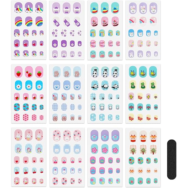 AOEVUIR 90er-Set Kinder-Kunstnägel Zum Aufkleben – 5 Süße Designs, Sicher & Einfach