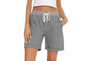 YUKIUINY Pantalone Corto Mujer Short Algodón Deportivos con Cordón Pijamas Pantalon Corto Chándal Casual Interior Elástica Ajustable con Bolsillos Verano para Yoga Jogging Fitness