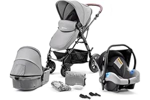 kk Kinderkraft MOOV Carrito bebé 3 Piezas, Carro, Carrito bebé 3 en 1, Silla Paseo, Sistema de viaje, Silla coche, Plegable, Con accesorios, Góndola, Adaptateurs, 22 kg, Gris