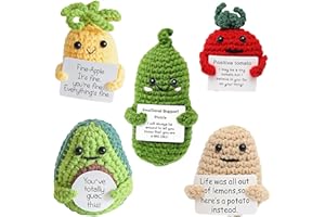 Yiqicomle 5 Pcs Knitted Positive Fruit, Handmade Cute Positive Fruit Funny Knitted Fruit with Positive Card Creative Crochet Doll as Gifts and Decor, Pineapple Cucumber Tomato Avocado Potato