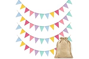 Alintor Bunting Outdoor Waterproof, Ve Day Bunting, 48 Flags Bunting Banner, Pastel Bunting, Imitated Linen Flags for Birthday, Garden, Party, Mothers Day, Spring decorations