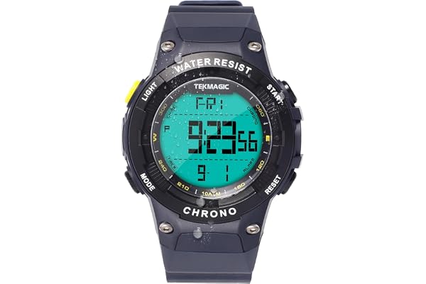 TEKMAGIC Montre Bracelet Homme Etanche 10 Atmosphères pour Plongée et Piscine avec Chronographe, Réveil, Minuteur, Double Fuseau Horaire, Calendrier, Rétroéclairage, Format 12 ou 24 Heures