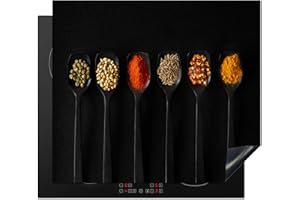 KitchenYeah© Protege Plaque Tapis Pour Induction 59x52 cm Deco Cuisine Protection Vitrocéramique Pour Cuisiniere Cuillère - Epices - Noire - Herbes - Rustique