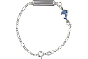 AKA Gioielli® - Bracelet d'Identification Nom Enfants Argent 925 avec Dauphin Bleu, Cadeau Bébé Garçon
