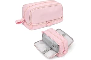 NEWUPZSI Piórnik z 3 przegródkami, przenośny, duży piórnik, kolor do przechowywania, ołówek, do biura, dla studentów, dziewcząt, chłopców, dorosłych, nastolatków, Różowy 3+1, Etui na wizytówki