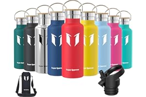 ‎SUPER SPARROW Super Sparrow Butelka na wodę ze stali nierdzewnej - 350 ml / 500 ml / 620 ml / 750 ml / 1L - Izolowana próżniowo metalowa butelka na wodę - Kolba bez BPA ze słomką do pracy, siłowni, podróży, sportu