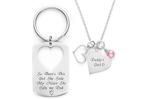Melix HOME Gifts for Dad Necklace Jewelry, Father Daughter Keychain Jewelry, Daddys Girl Birthday Necklace Set, There's This Girl Who Stole My Heart She Calls Me Daddy