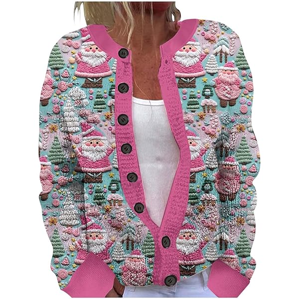 Pull De Noël Femme Cardigan De Noël Manches Longues Et Boutonné à