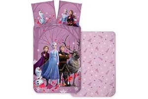 Brandmac Frozen Reversible Bedding Set, 100% Cotton, Frozen Duvet Cover 100 x 135 cm + Pillowcase 40 x 60 cm, with Elsa, Anna, Kristof, Sven and Olaf