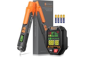 Neoteck Kit de Probador Eléctrico con Detector de Voltaje sin Contacto 12-1000V/48-1000V AC y Comprobador de Enchufe GFCI para Hogar y Electricistas
