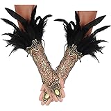 keland 1 paio di guanti di piume da donna guanti lunghi senza dita in pizzo vintage con polsini elasticizzati per feste di ma