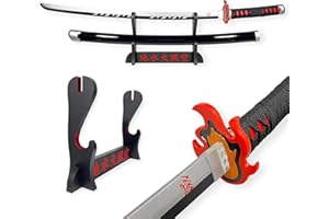 FÉENOMENN Katana Tanjiro Kamado Red Nichirin - Epée Lame Bois - Support Japonais Inclus