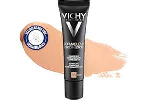 Vichy Base De Maquillaje Fluida Alisadora y Correctora, Alta Cobertura de 16 Horas, Reduce Imperfecciones, Acabado Mate, Para Piel Con Tendencia Acneica, Dermablend 3D Correction, Tono: 35 Sand, 30 ml
