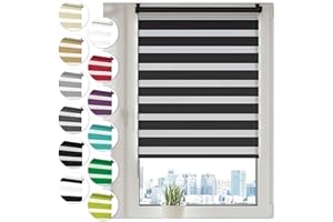 Sonello Store Enrouleur Jour Nuit Klemmfix sans perçage 50cm x 130cm Noir, Facile à Installer avec Clips pour Fenêtre ou Porte, Stores Zébrés de Protection Solaire, Store Enrouleur en Tissu Double