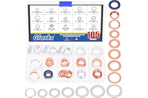 Glarks 105 pezzi, 15 misure, kit di guarnizione per olio automobilistico, M10, M12, M14, M16, M18, M20, in alluminio, rame, acciaio, olio, olio, olio, olio, scolo