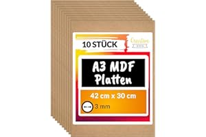 Creative Deco 10 x A3 MDF Platten | 420 x 300 x 3 mm | Dünne Holz-platten | Perfekt für Laser, CNC Router, Modellierung, Durchbrochenes, Laubsäge