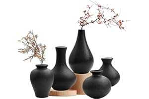 KWEIUGFI Lot de 5 Vase en Céramique,Noir Vases en Céramique pour Décoration,Petits Vases Moderne de Style Minimaliste,Vases en Céramique Faits à la Main pour la Décoration,Salon,Bureau,Cheminée,Entrée