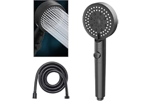 Diyxisk Pommeau de Douche à économie D'eau à 5 Modes,Pommeau de Douche Réglable,Arrêt à Un Bouton,Haute Pression Salle de Bain Universel (Noir)