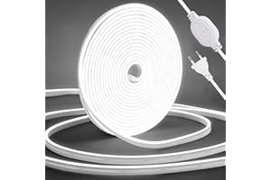 SUNSHINE SMILE LED Neon Flexible 220V,Cinta LED Regulable 3 M,IP65 Impermeable Luz de Tira COB Blanco Frío 6000K,Alto Brillo Tira de LED COB con Fuente de Alimentación,Para Decoración del Hogar,Cocina,Espejo