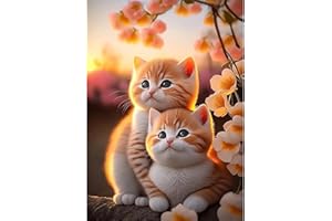 QENSPE 5D Peinture Diamant Adulte, Chaton Diamond Painting Complet Chat Mignon Diamant Kit Enfants, DIY Diamant Strass Point de Croix Cristal Painting pour Murale Décoration 30x40cm Fleurs