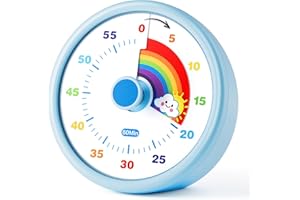 SIMQELLI Minuteur Visuel pour Enfants, Compte à Rebours de 60 Minutes, Silencieux/Fort, Motif Arc-en-Ciel, Outil de Gestion du Temps pour Salle de Classe, Cuisine (Bleu)