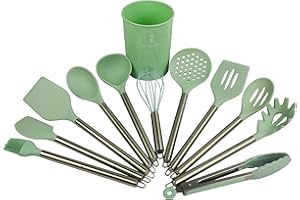 LAVV HOUSEWARES LTD 12pc Non Stick Silicone Cooking Baking Utensils Set with Holder (Green)