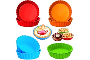 QHKLEW Moule à Mini Tartelettes en Silicone, 8 Moules à Tartelettes, Moule à Quiche Antiadhésif 4 Inch, Moule à Quiche Réutilisable Petit Utilisé pour Faire des Cupcakes, Muffins, Pain