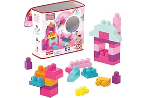 MEGA BRANDS Mega BLOKS Juego de construcción Big Building Bag con 60 Bloques de construcción Grandes y Coloridos y 1 Bolsa de Almacenamiento, para niños de 1 año en adelante, Modelo Surtido, DCH54