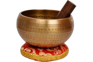 BERMONI Tibetan Hand Hammered Singing Bowl with matching Ethnic pouch - SING1044-L