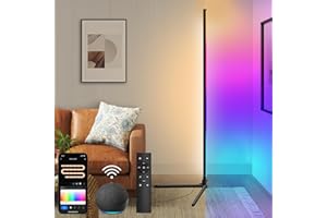 Hzitcigm Lampadaire D'angle LED, WiFi RGBCW Lampadaire sur Pied Réglable Lampe sur Pied Fonctionne avec Alexa/Google Home, Musique Sync 16 Millions Couleurs Moderne Lamp pour Salon Chambre