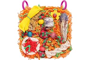 YIXUND Bird Toys for Small & Medium Parrots - Natural Foraging & Shredding Cage Hanging Toys with Seagrass Mat, Starfruit, Loofah Slices for Budgies, Cockatiels, Lovebirds, Conures (1 PCS)