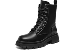 DREAM PAIRS Stivali Anfibi Donna Cerniera con Lacci Silhouette Comoda Chiusura Lampo Fodera Calda Suola Interna