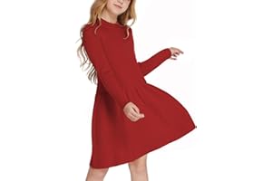 Arshiner Vestidos y Mamelucos de Manga Larga para niñas, Vestido suéter de Punto Acanalado, Vestido Jersey, Vestido de Fiesta, Regalos para niños de 5 a 14 años