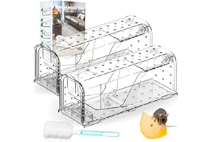 PUWOWYE Pułapka na myszy żywa, 2 sztuki, duża, przyjazna dla zwierząt, żywa pułapka na myszy z pudełkiem na przynętę na myszy, wielokrotnego użytku, odstraszanie myszy do wewnątrz i na zewnątrz, bez