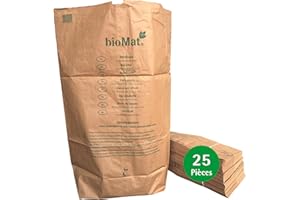 bioMat Sac Poubelle Papier 240 Litres, 25 Sacs en Papier Kraft Compostable pour Déchets Organiques, Résistants à l'humidité, Double Fond
