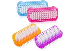 Piriuuo Pack of 4 Nail Brushes, Hand Brush, Double-Sided Nail Brush, Plastic Hand Wash Brush, Nail Brush, Bristles, Cleaning Brush for Cleaning Nails, Under Nails, Red, Blue, Purple and Orange