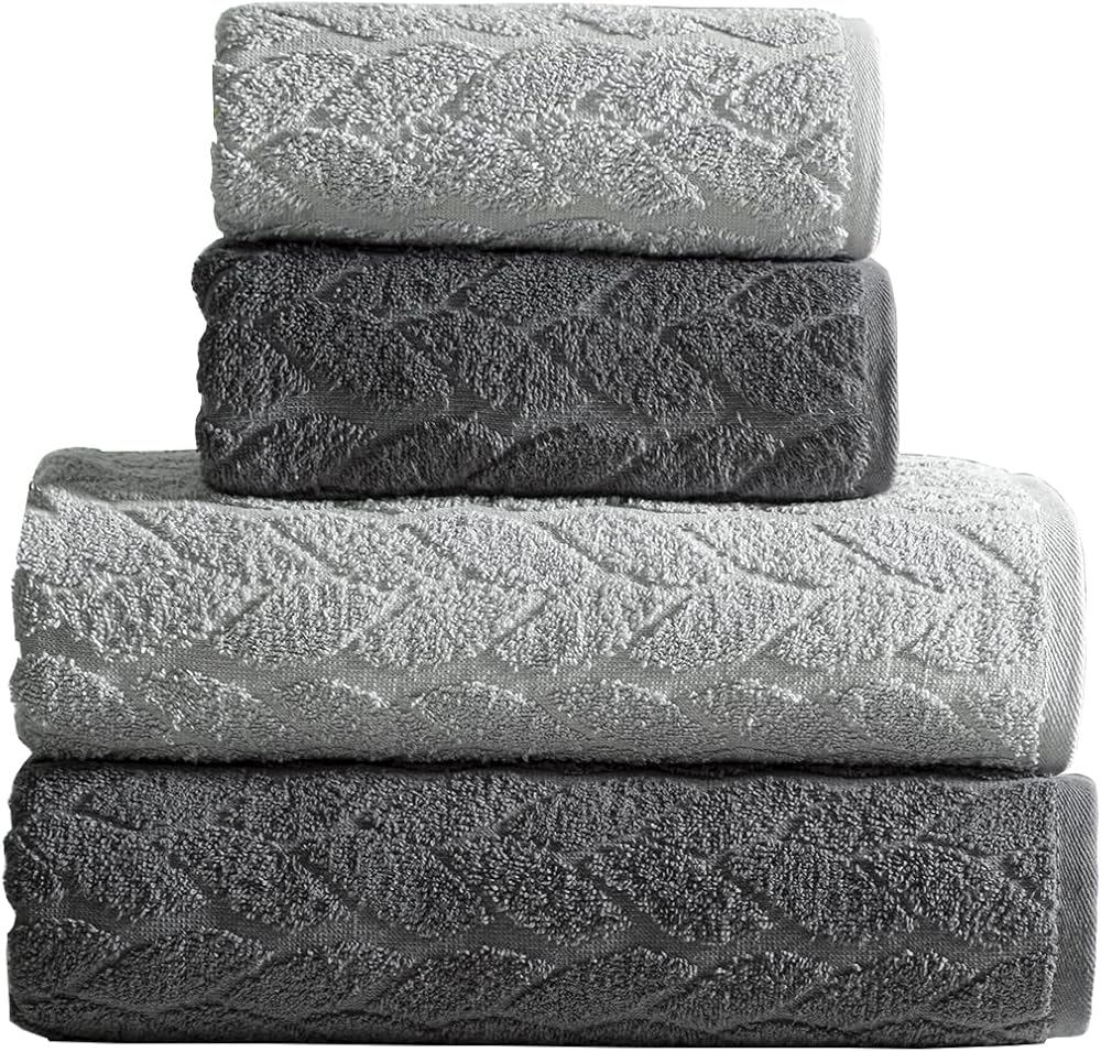 Mürdüm Home Sarmaşık Çift Renk Banyo Havlusu, 4'lü Paket 2 Parça (70x140),2 Parça (50x90) Yumuşak ve Emici, Kaliteli Günlük Kullanıma Uygun%100 Pamuk Havlu (Antrasit-Gri)