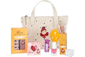 MISS NELLA Kids Makeup & Nail Polish Set for Little Girly Girls, Safe and Fun Gift - Hypoallergenic, Dermatologically Tested Kid-Friendly, Non-Toxic, Cosmetic Bag Included – Special Edition