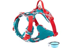 Tvmall – Odblaskowe szelki dla psów dużych, średnich i małych raz, nieciągnące regulowane szelki treningowe dla psa, oddychająca klasyczna uprząż, kamizelka łatwa do kontrolowania i składana miska