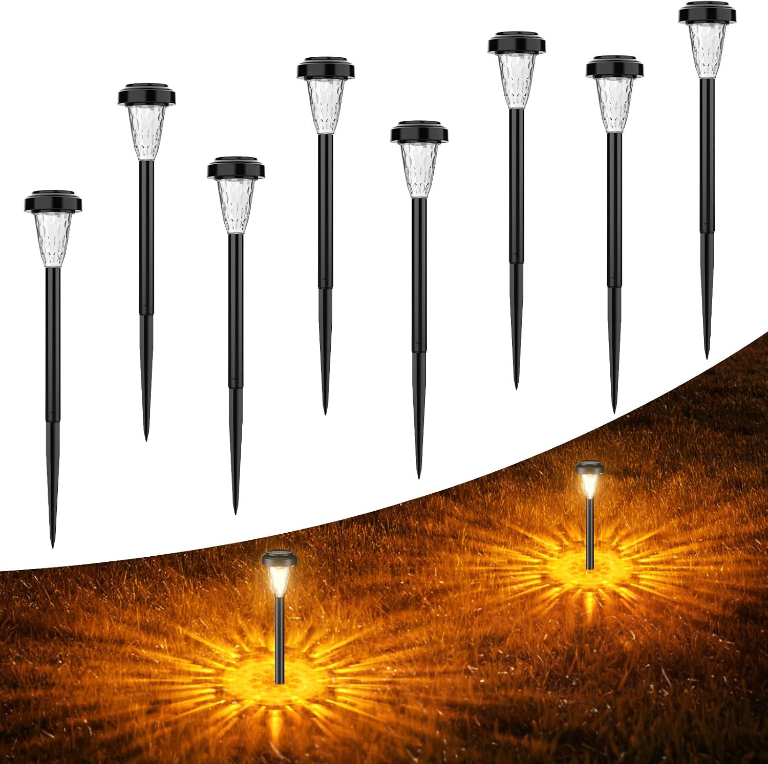FIFlying Lámpara Solar Exterior para Jardín 8 Piezas, 2 Modos Blanco Cálido Luces Solares Exterior Jardín, IP65 Impermeable Luces Solares LED Exterior para Jardín, Patio, Césped, Entrada, Pasarela