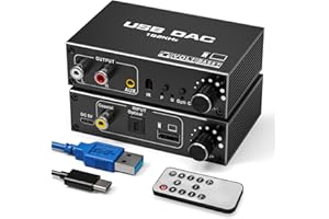 Tendak USB DAC Digital a Analógico Audio Converter, USB Optische SPDIF Coaxial to Analog Stereo RCA L/R 3,5 mm Jack Audio Adapter Convertidor con Control de volumen, Ajuste de Bass