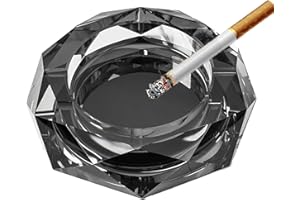 YUEMING Portacenere in vetro, vetro Ashtray, posacenere per sigarette, posacenere per interni ed esterni, decorazione per tavolo in casa ufficio (nero, 10 cm)
