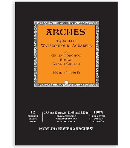 Bloc Aquarelle ARCHES 14,8 X 21 Cm - 12 Feuilles 300g 100% Coton Satin Blanc Naturel A1795095