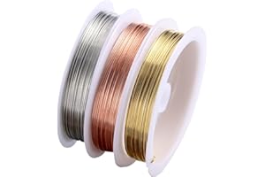 Redamancy 3 Pcs Fil de Cuivre, Fil pour Bijoux Perles, 0,3mm/ 0.012 inch Artisanat Fil de Cuivre, 3 Couleurs Fils pour Bijoux, pour Perlage et Bijoux, Art Floral et Modélisme