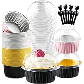 Jogoico 60 Pieces Mini Bread Molds with Lids and Spoons Aluminium 150 ml | Round Molds Aluminum Paper Containers for Baking R